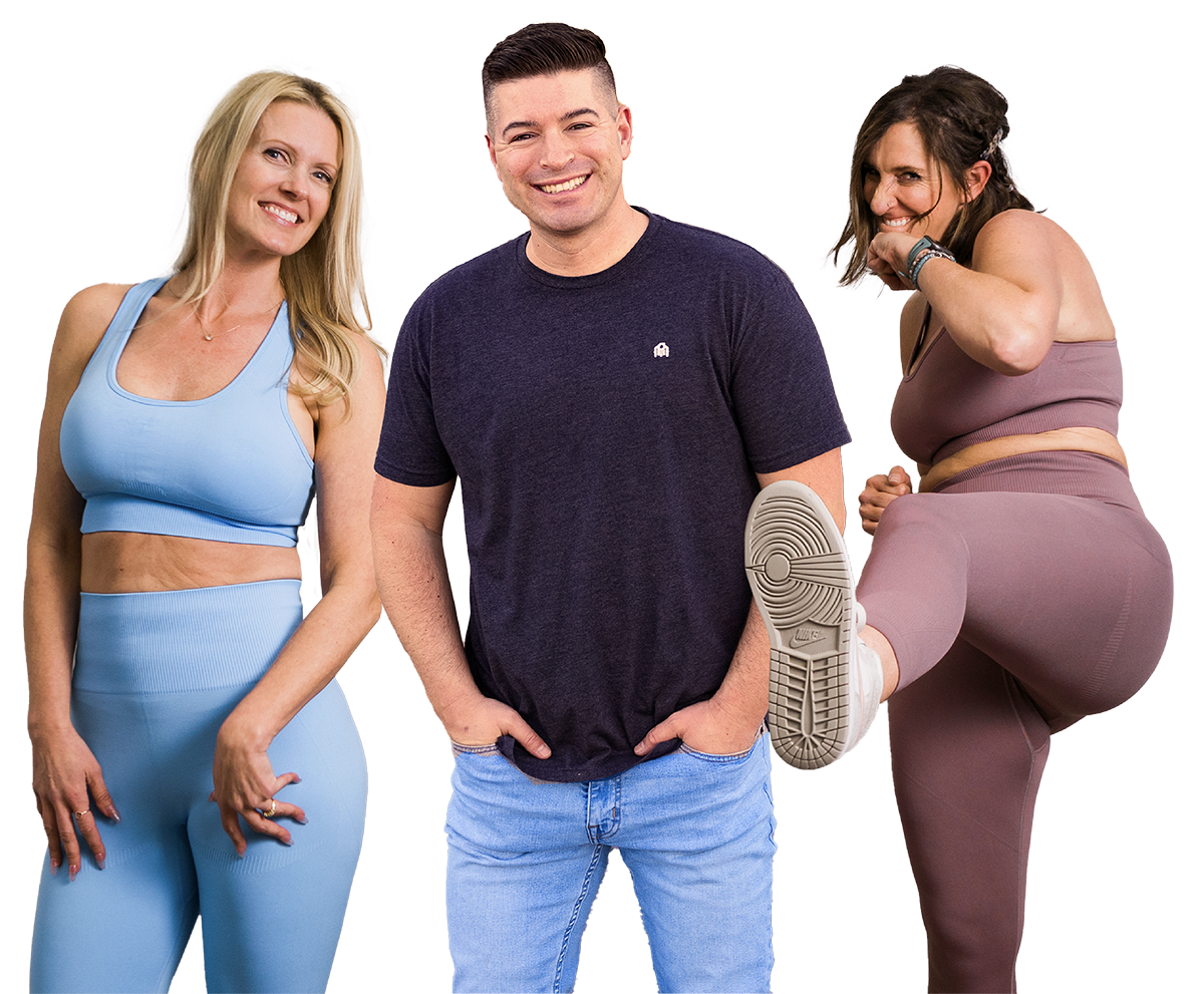 Two females and one male. Real patients smile at the camera in active poses. 